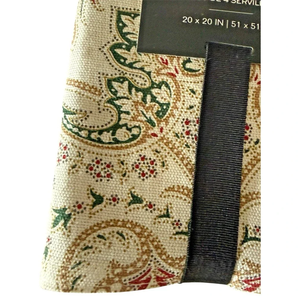 Ralph Lauren Paisley Napkins Fabric Holiday Ivory Red Gold Green Set Of 4